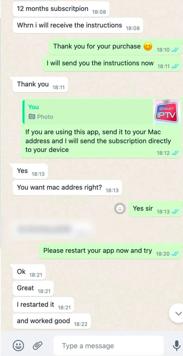 Customer testimonial WhatsApp message
